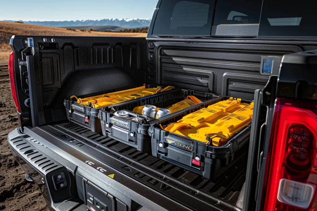 An empty truck bed with the tailgate open