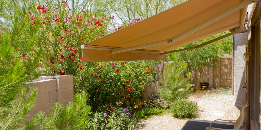 Arizona backyard with automatic retractable awning for extra shade