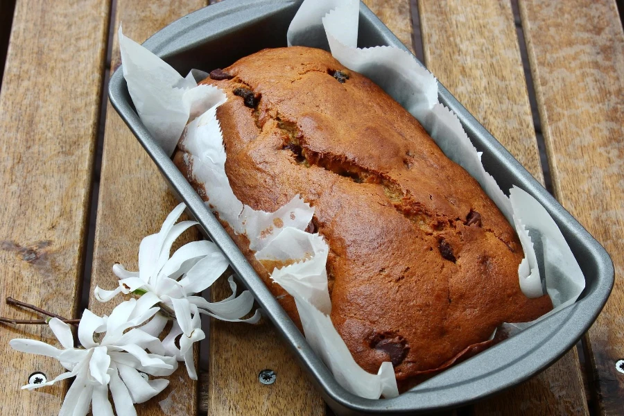 Banana bread in a loaf pan