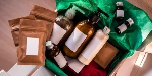 Beauty box with bottles of natural cosmetics