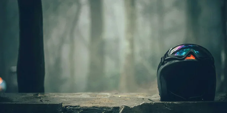 Helm Setengah Wajah Hitam di Dinding Beton Abu-abu