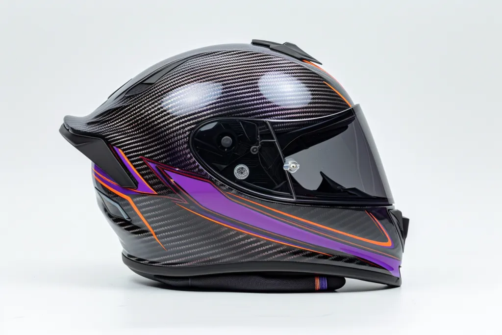 Black carbon full face helmet with purple