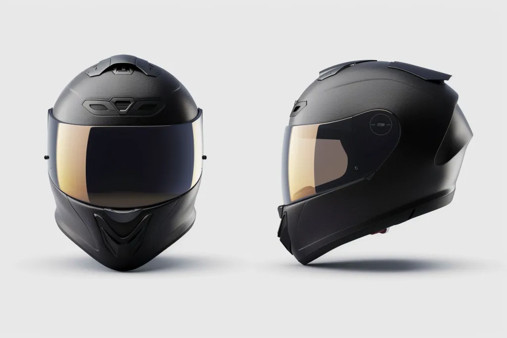 Black matte helmet with clear visor and closed sun shield