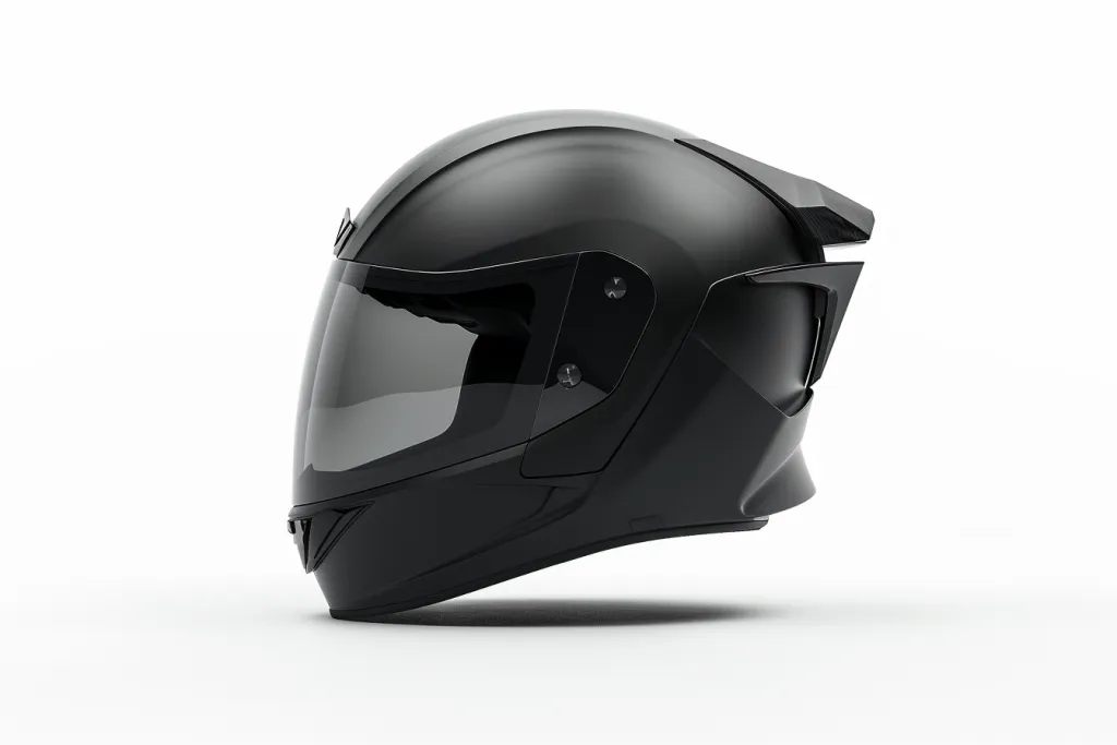 Black matte motorcycle helmet with mask on white background