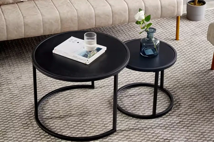 Black metal-top nesting tables