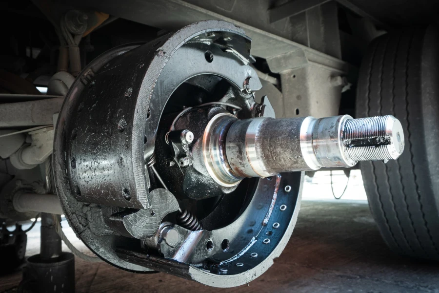 Brake pads of a truck trailer for repairing to change