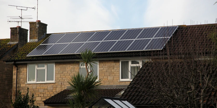 British house with solar panels