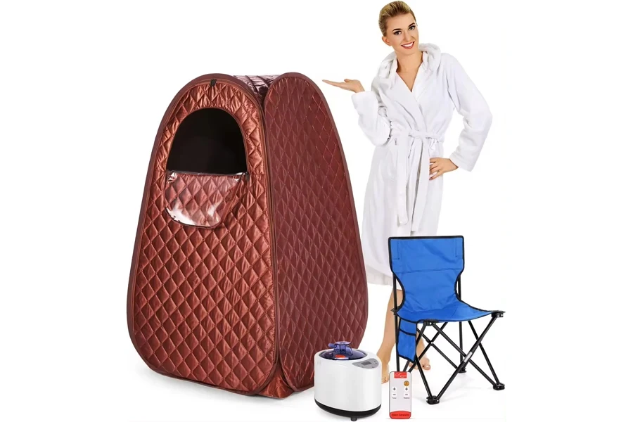 Bronze colored, quilted wet steam pod sauna