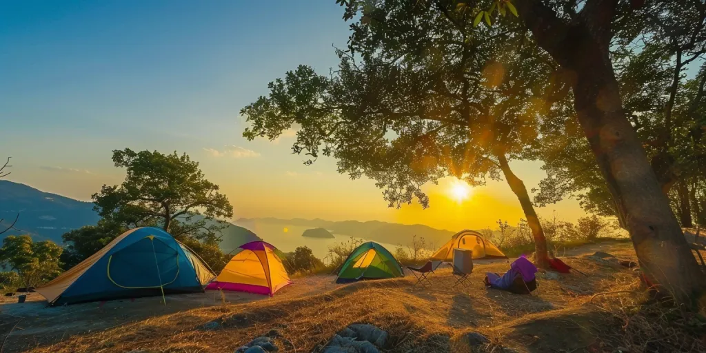Camping tent on the hillside