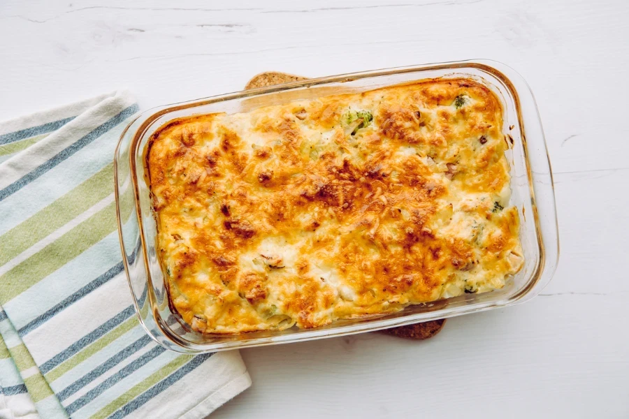 Casserole dish in a glass pan