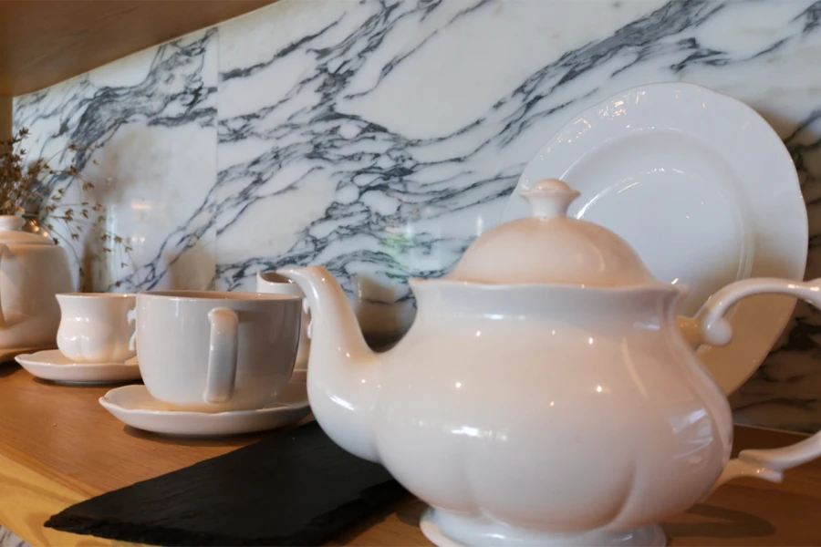 Ceramic teacup set arranged on a tabletop