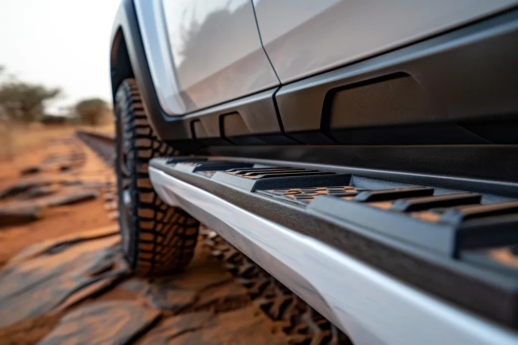 Close up of the side steps on an SUV