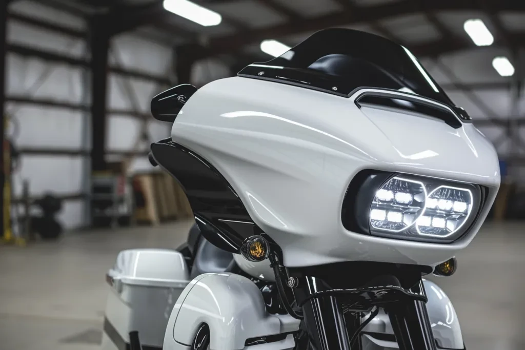 Close up photo of a white matte headcraft fairing