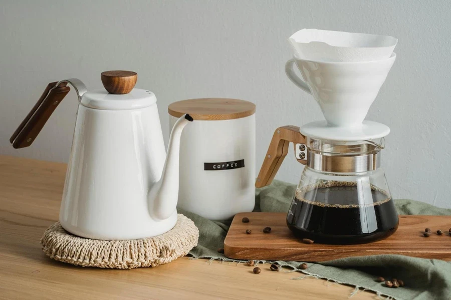 Coffee filter with already-brewed coffee