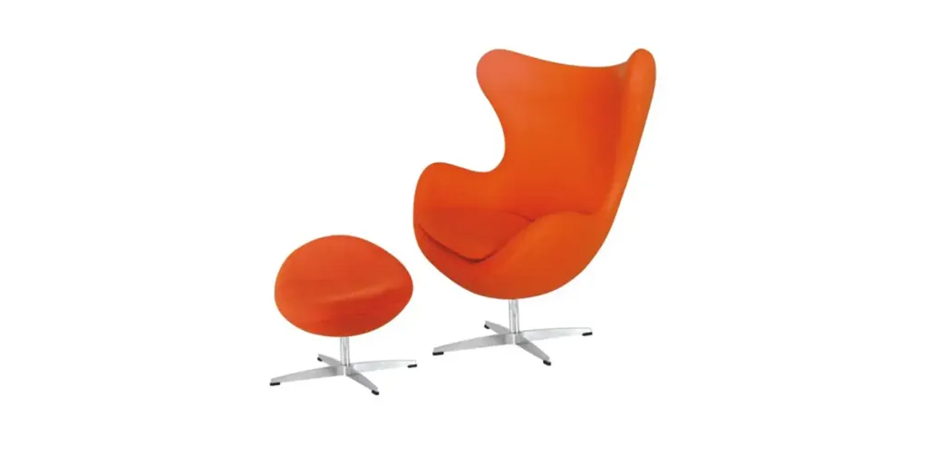 Copy of the original egg chair and footstool design in orange