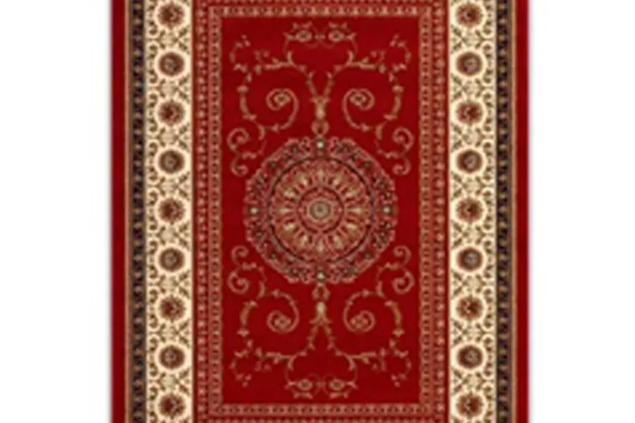 Crystal velvet Afghan rug with octagonal patterns on red background