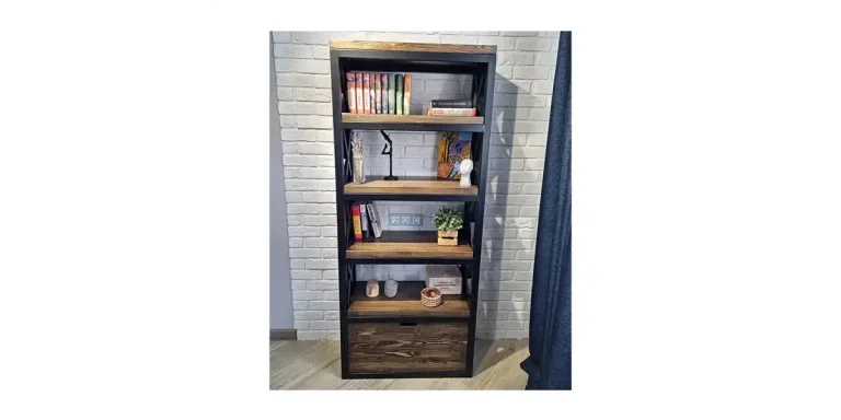 Custom-designed wood and metal loft-style bookshelf