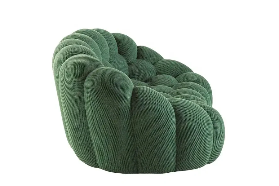 Dark green upholstered floor-bound bubble chair