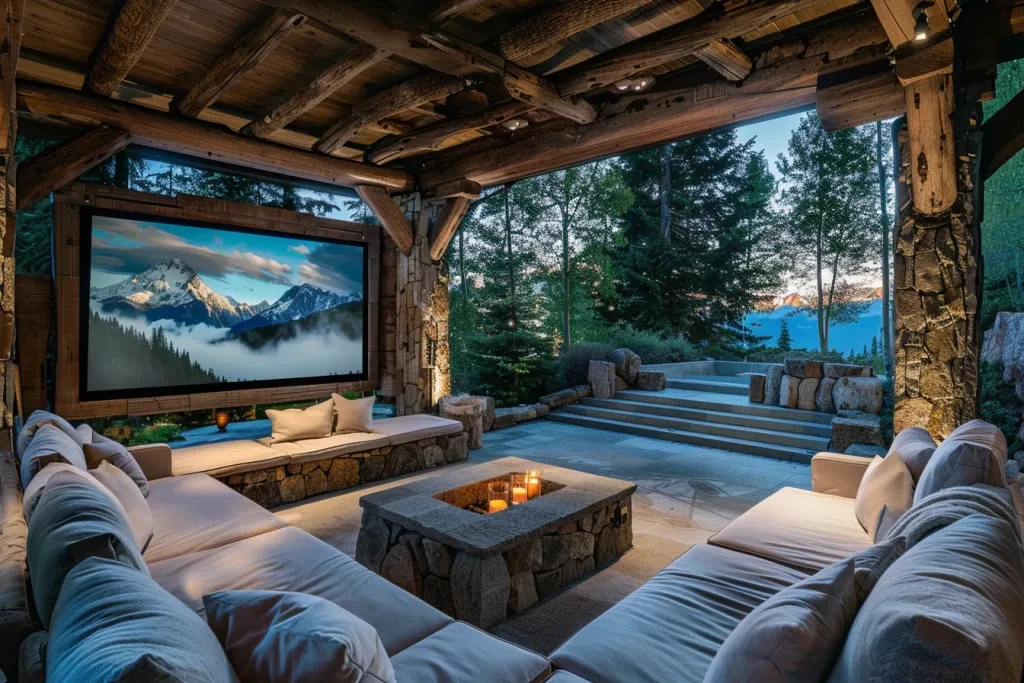 Design of an outdoor home theater with projector presentation