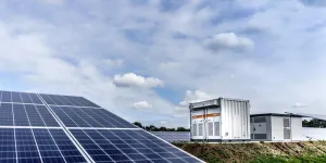 Energy storage and a solar panel in a field