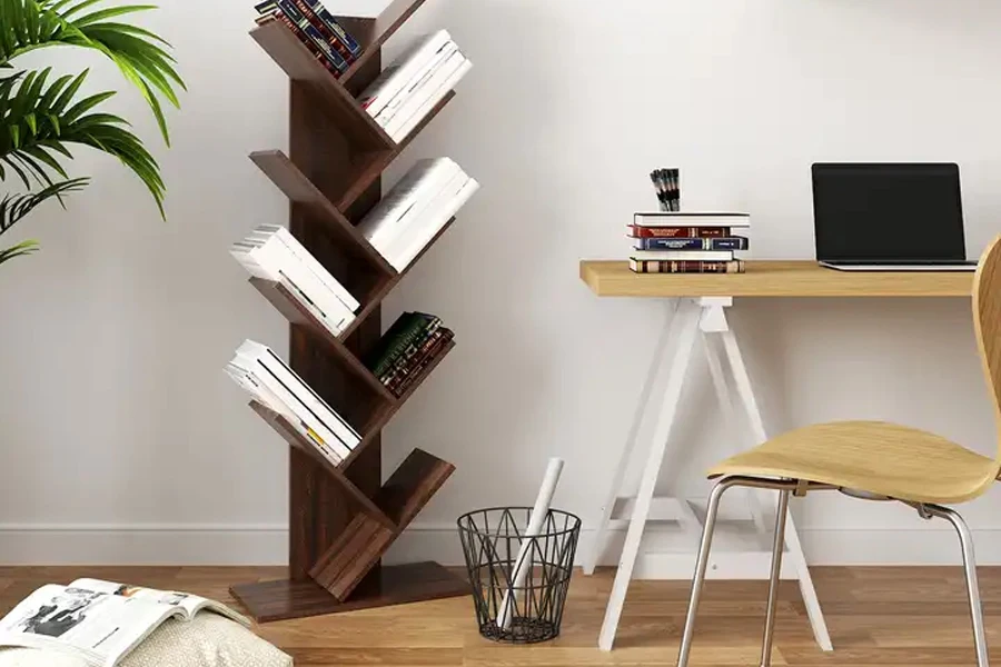 Freestanding corner tree-design bookcase