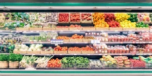 Fresh vegetables on shelf in supermarket