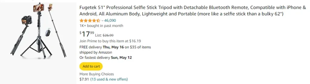 Fugetek 51 Professional Selfie Stick Tripod