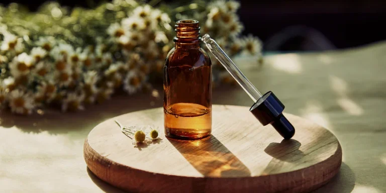 Glass amber cosmetic open dropper bottle with black lid