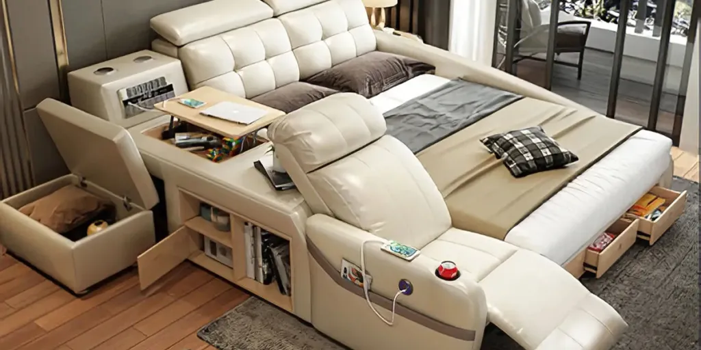 High-end sofa bed with storage and USB charging features