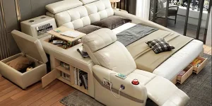 High-end sofa bed with storage and USB charging features