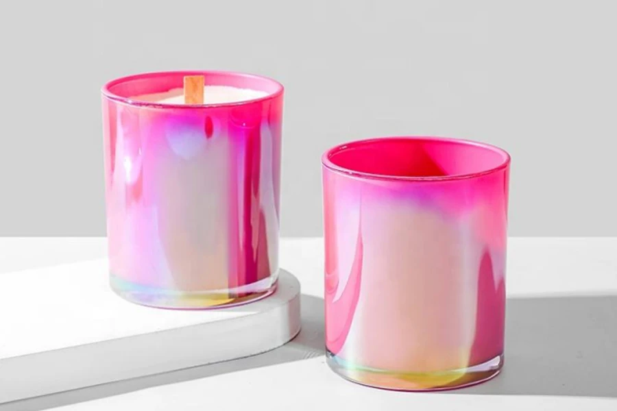 Iridescent Candle Jar with Lid for Christmas Decor