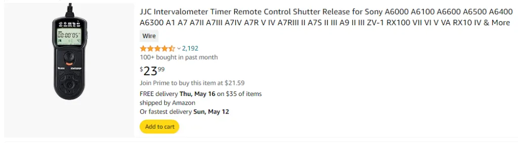 JJC Intervalometer Timer Remote Control Shutter Release