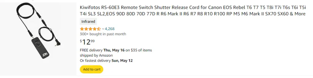 Kiwifotos RS-60E3 Remote Switch Shutter Release