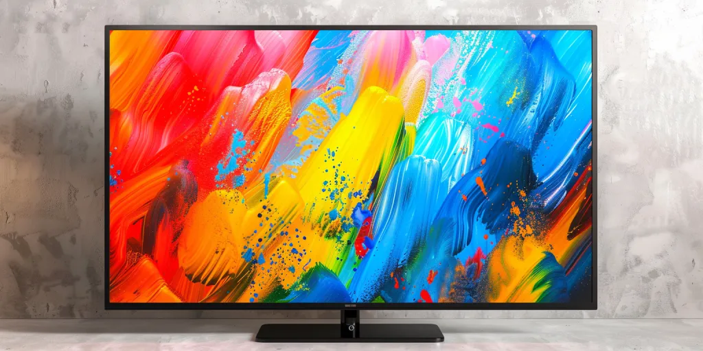 LED TV with a black frame and colorful background