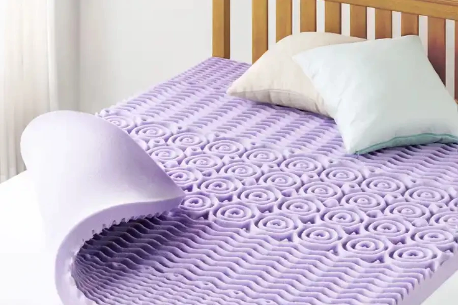 Lilac-colored cooling gel memory foam mattress topper