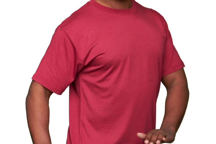 Man in a red bamboo viscose blend shirt