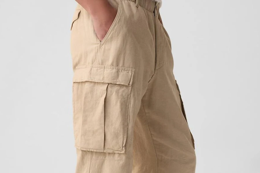Man pocketing his hands in linen cargo pants