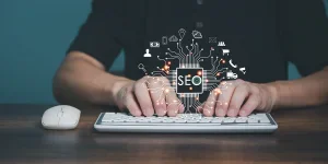 Man using Computer keyboard to searching on internet