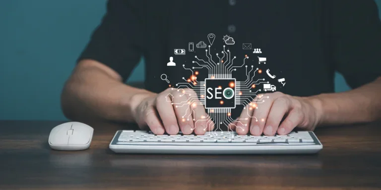 Man using Computer keyboard to searching on internet