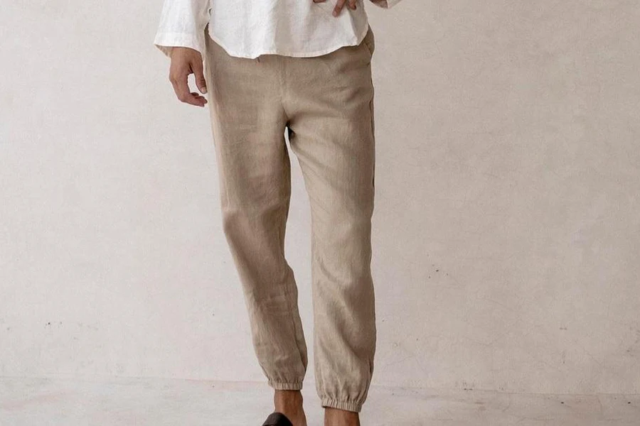Man wearing a pair of comfy linen joggers