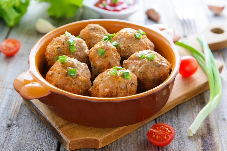 Meatballs in a ceramic pan