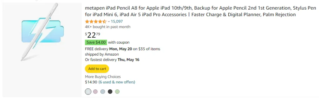 Metapen iPad Pencil A8 for Apple iPad 10th/9th Generations