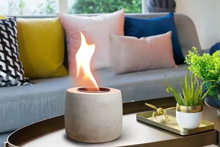 Mini cement tabletop firepit that works with ethanol