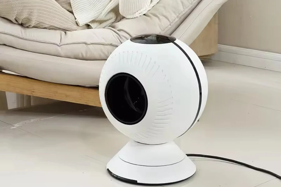 Mini portable fan heater on the ground