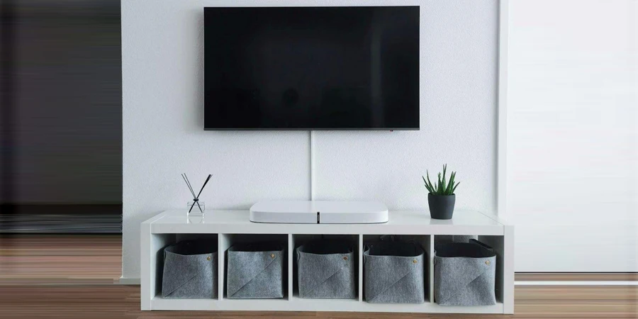 Minimalist living room with wall-mounted TV