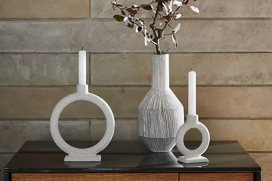 Minimalist plain white ceramic candlesticks