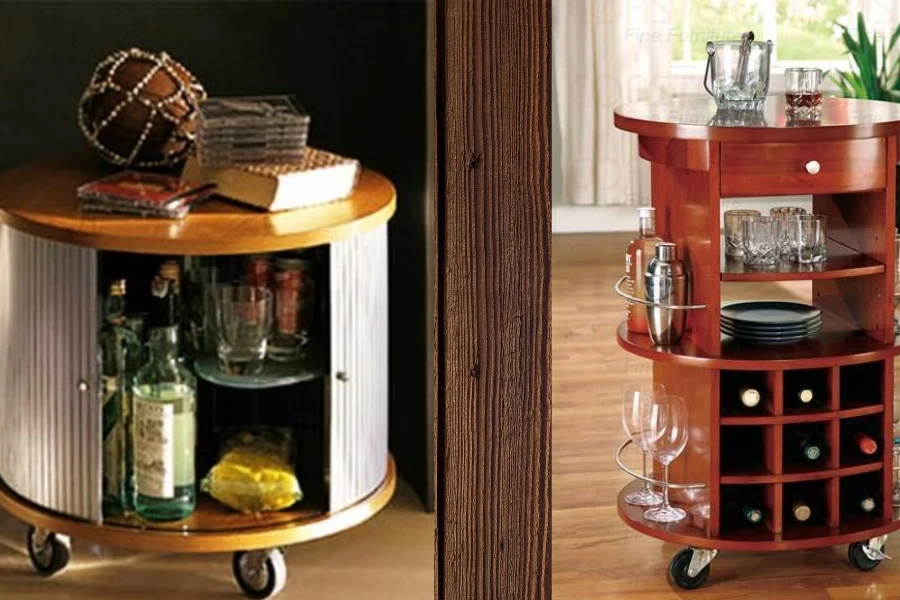 Mobile small home bar with wine rack and storage