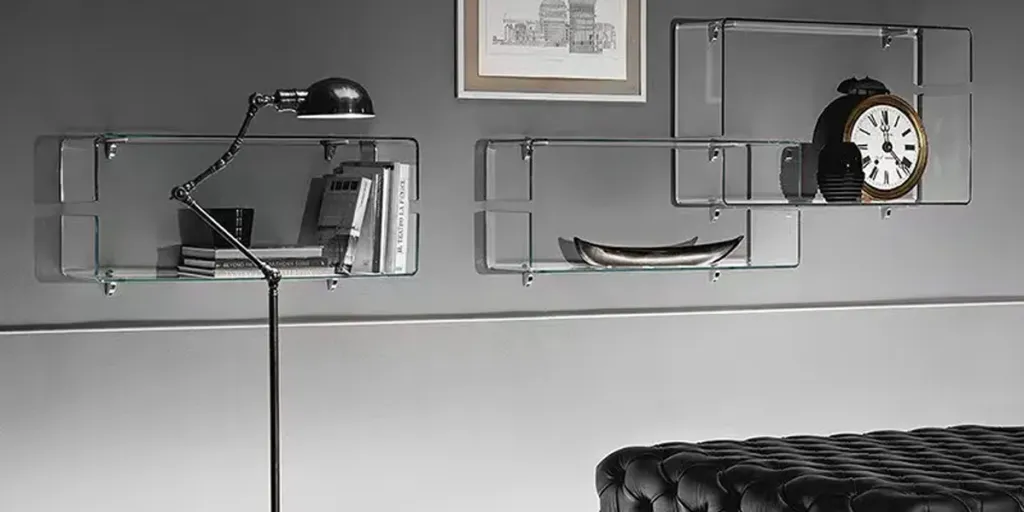 Modern, transparent, acrylic floating shelves