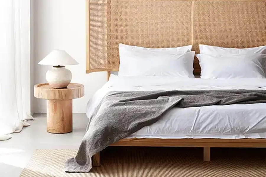 Neutral-shade wool and sisal rug on the bedroom floor