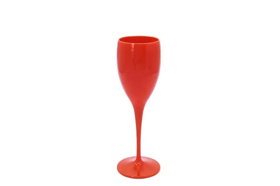 One red plastic champagne glass